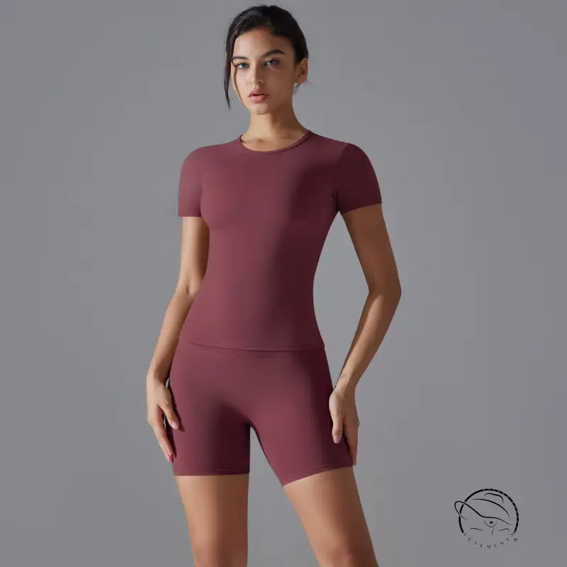 Spring Autumn t Shirt Quick Drying Yoga Clothes Short Sleeve Slim Fit Fitness Blouse Outdoor Running Sports Suit Women