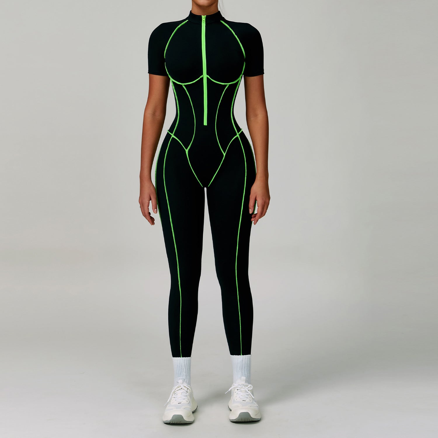 Black neon green langry fashion jumpsuit for yoga exercise