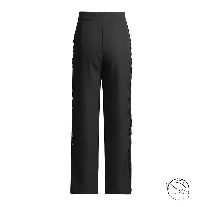 French artistic palace embroidery jumpsuit with black wide-leg pants and side lace-up detail