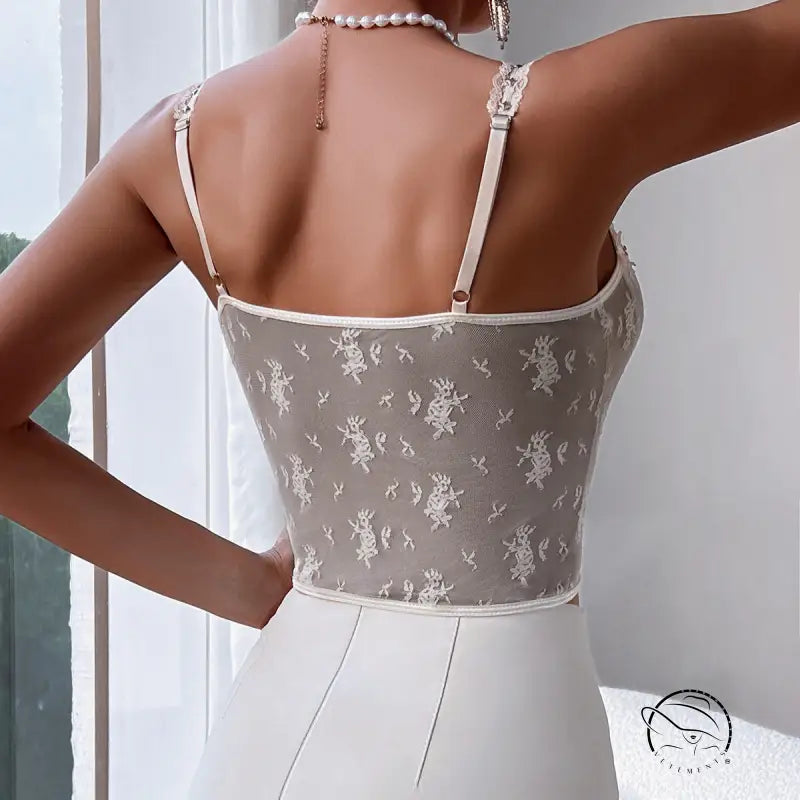 French Strap Lace Stitching See Through Vest