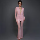 Pink ruched long-sleeve jumpsuit in Langry fashion ملابس