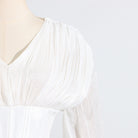 Langry fashion white pleated blouse with ruffled sleeves and V-neckline