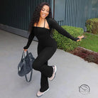 Black casual tight jumpsuit two piece set with long-sleeve shrug