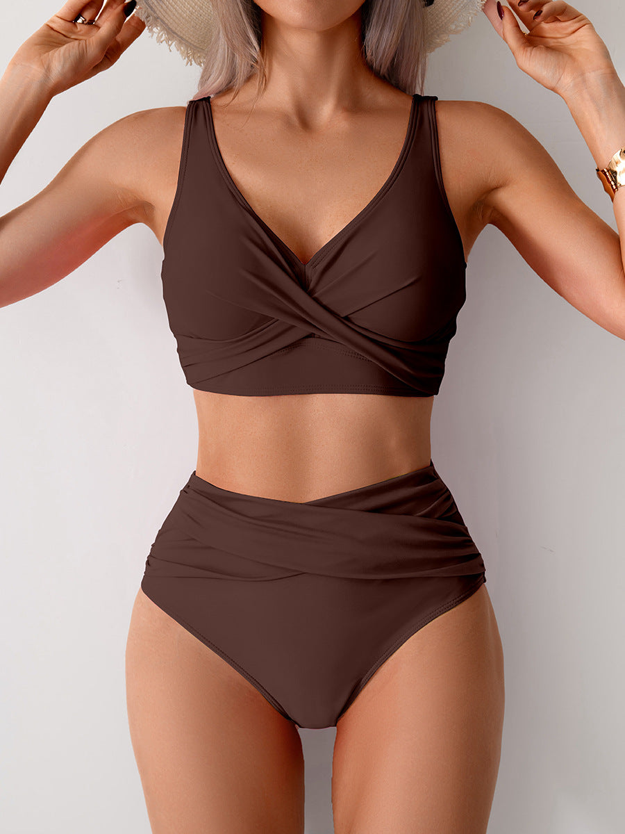 Brown high-waisted bikini from Gorgeous Split Swimsuit, perfect for stylish beach fashion