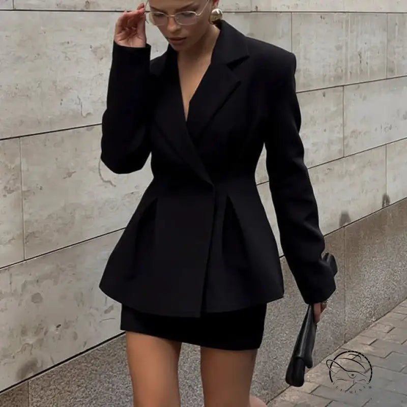 Black elegant skirt two piece set with langry fashion blazer