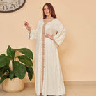 Gorgeous langry cream lace abaya with gold trim and bell sleeves, Middle East fashion ملابس