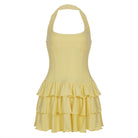Cute Langry halter backless short dress in pale yellow fashion ملابس