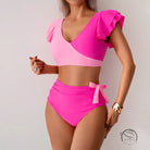 Stunning high waist bikini in two-tone pink ruffled design