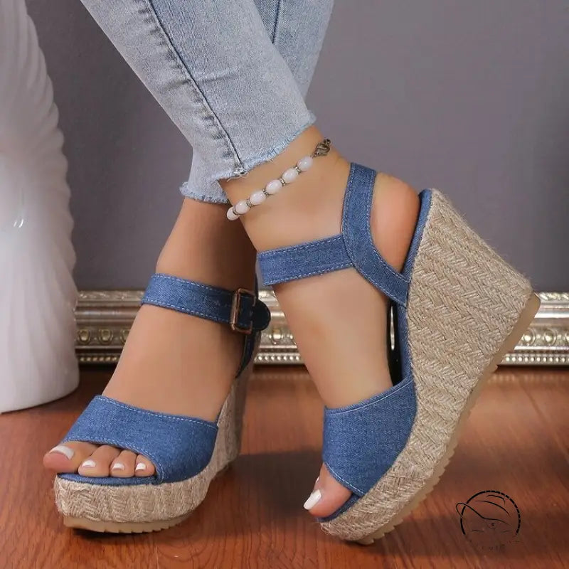One Strap Wedge Sandals Women Platform Cloth High Heel Straw