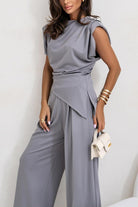 Gray two-piece pantsuit from Gorgeous Two Piece Sets Jumpsuit, langry fashion ملابس