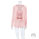 Light pink breathable long sleeve three-piece lounge set for women
