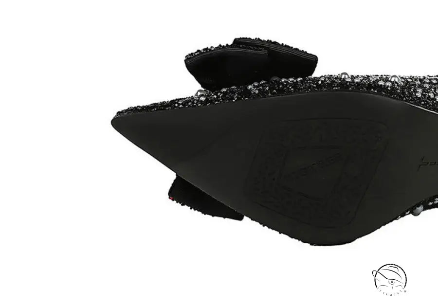 Elegant langry fashion black sequined flat shoe with bowknot rhinestone detail
