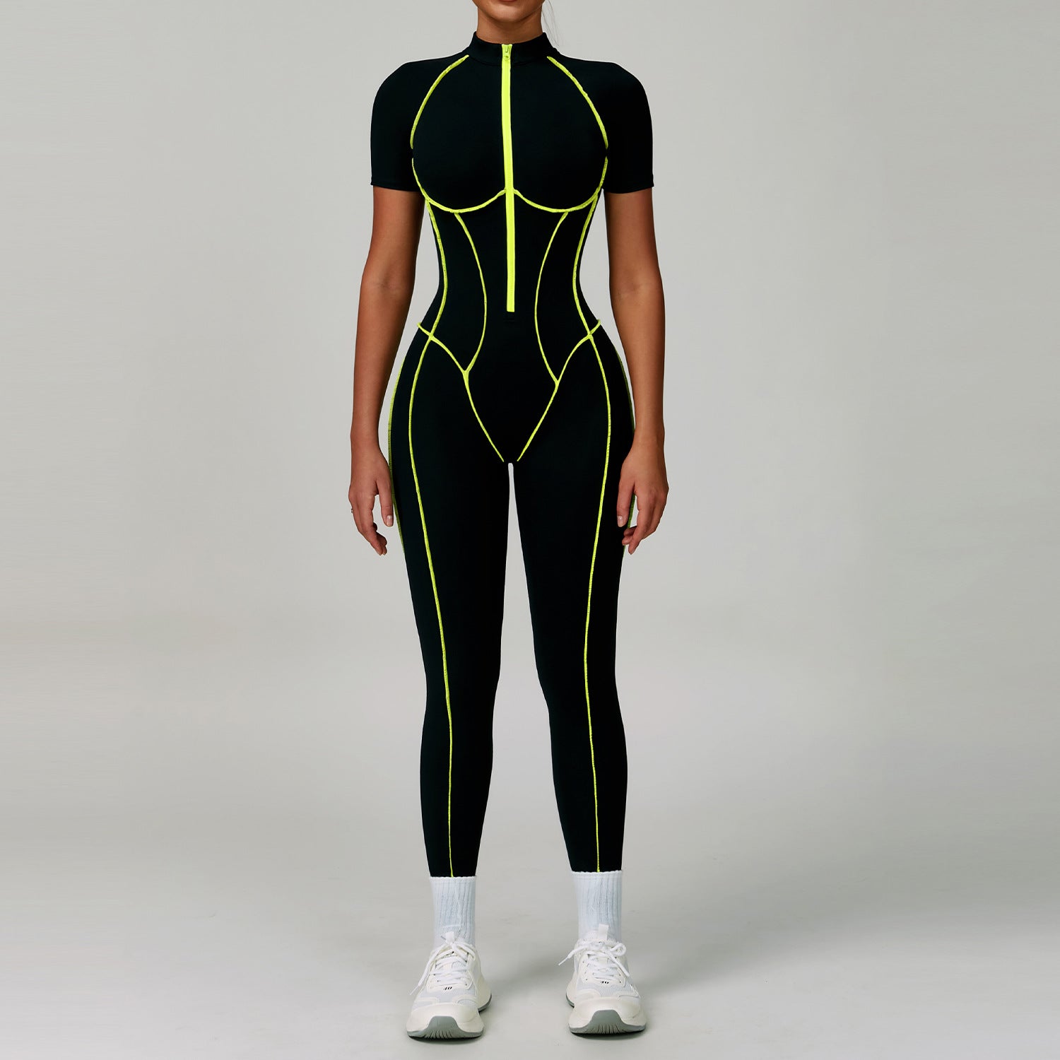 Black neon yellow Langry fashion jumpsuit for yoga exercise