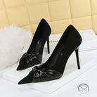 Black langry fashion stiletto heels with bow detail in patent leather
