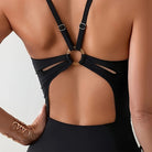 Black Gorgeous One Piece Swimsuit with adjustable straps and cutout back detail for fashion