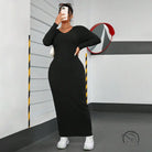 Black ribbed maxi dress in winter minimalist slim fit sheath style