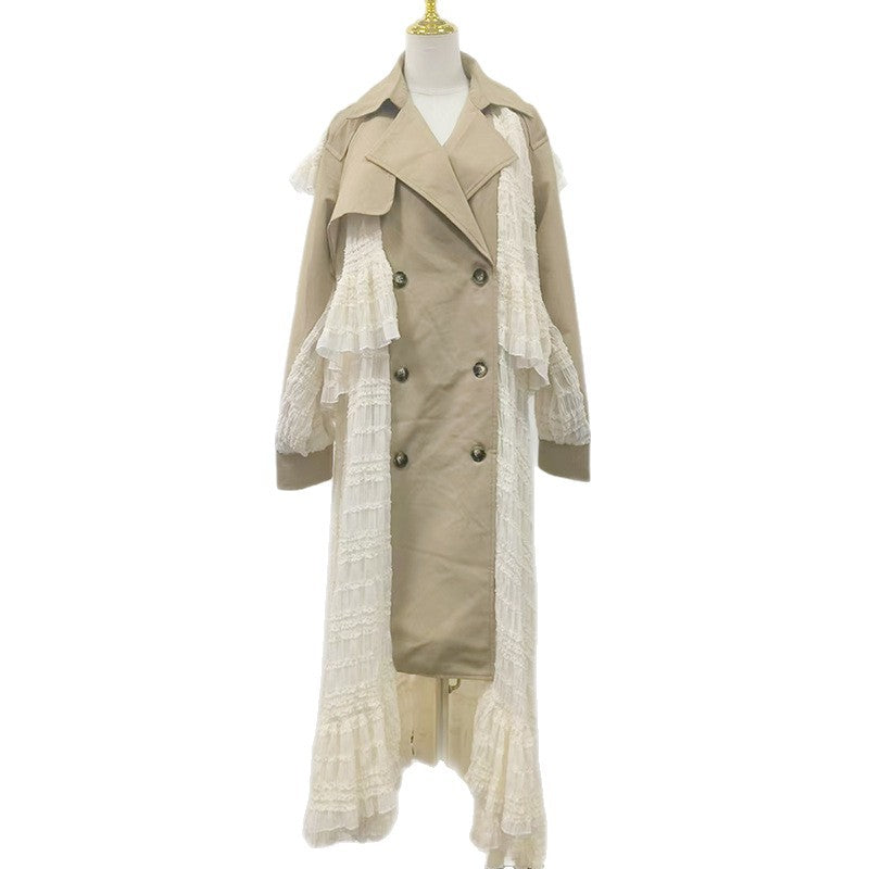 Elegant langry fashion beige trench coat with lace detailing