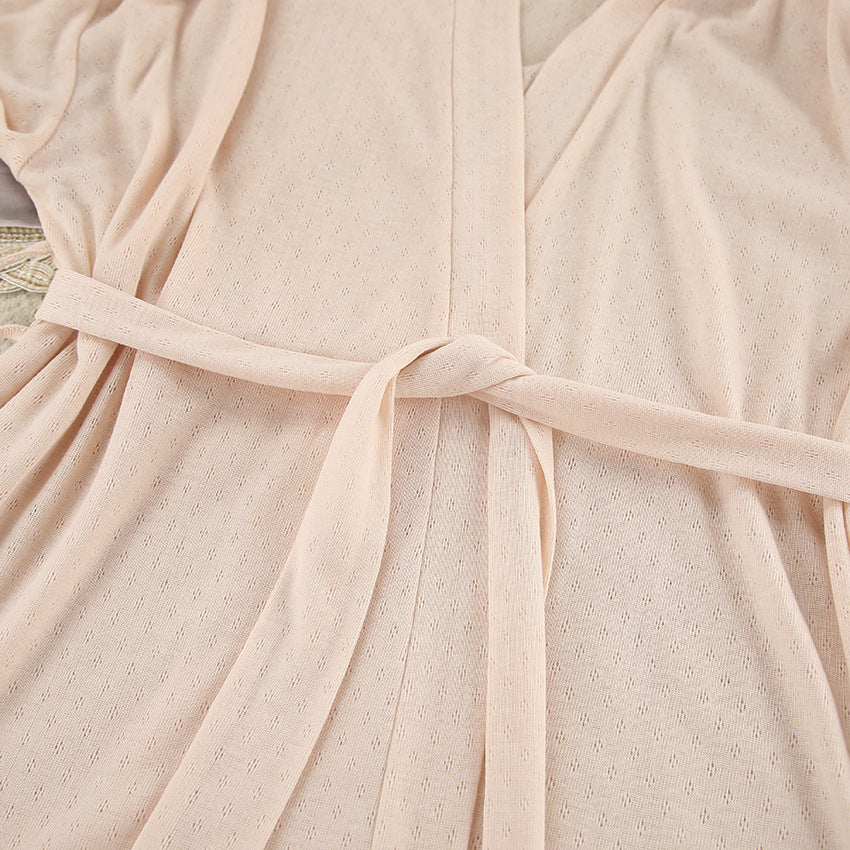 Blush langry fashion knit robe with dotted texture and self-tie belt from Knitting Shorts Nightgown Set