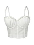 White Langry mesh pleated boning corset with silver eyelet details