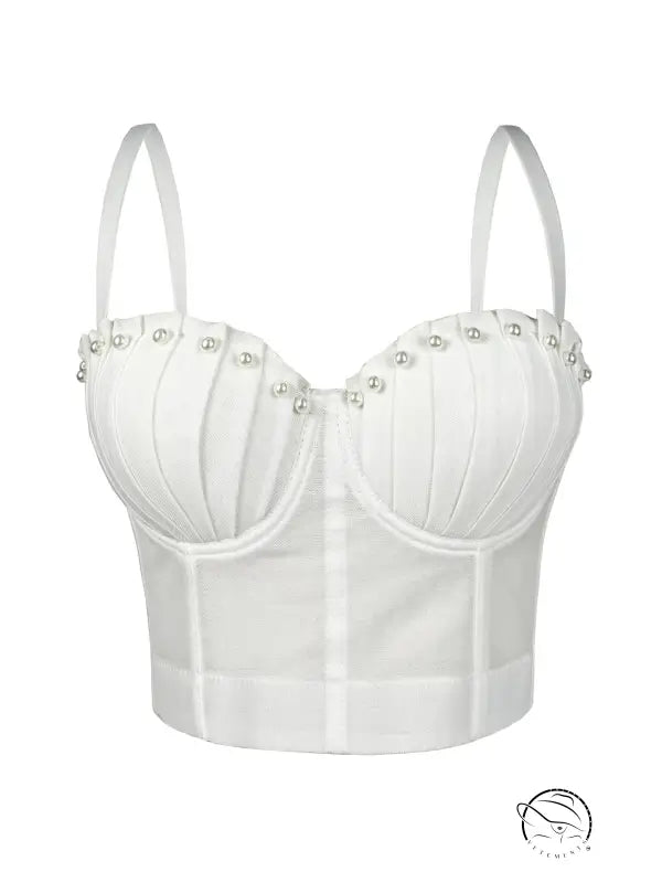 Langry fashion white mesh pleated boning corset with silver eyelets