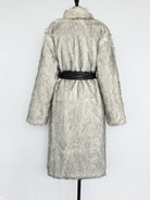 Long faux fur overknee thickened coat in light gray with belt