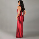 Elegant red halter gown featuring a split dress design, perfect for fashion-forward langry