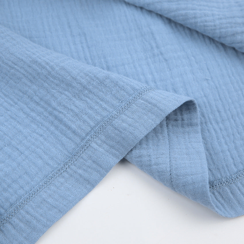 Light blue pure cotton double gauze fabric with visible seam for casual nightgown