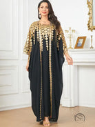 Black and gold langry fashion kaftan dress with geometric patterns