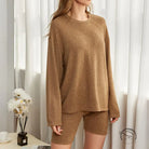 Women’s langry fashion brown long-sleeve top and biker shorts set