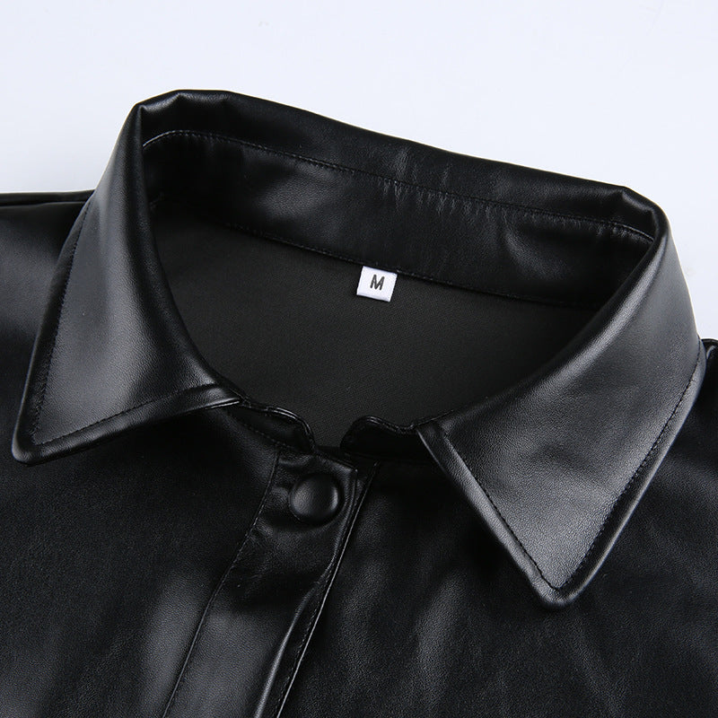 Langry fashion black glossy leather shirt, medium, winter coat style