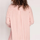 Langry pink white striped button-down homewear shirt with fringed hem
