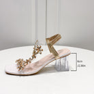 Square Toe Crystal Heel Floral Sandals