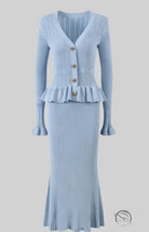 Elegant classic dress and skirt set in light blue knit