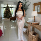 Elegant strapless sequined amazing satin stitching dress