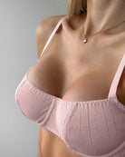 Langry pastel pink textured bra in jacquard knitted pajamas set