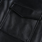 Langry fashion black leather jacket with flap pocket design