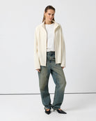 Cozy Langry half high collar wool zipper cardigan with regular sleeve