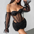 Elegant off Shoulder Bell Sleeve Steel Ring Boning Corset
