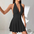 Stunning langry fashion black halter-neck backless mini dress