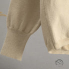 Beige langry warm polo collar knitted sweater with puff sleeves