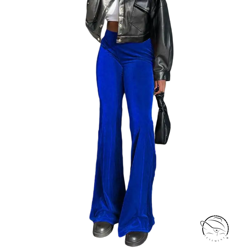 Vibrant royal blue velvet high waist slimming bootcut pants