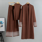 Middle East Elegant Cardigan Robe Knitted Wide Leg Pants Three Piece Set