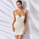 Woman in a white corset dress showcasing Elegant Design Sling Boning for fashion ملابس