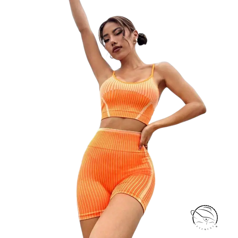 Orange ribbed bum lift workout set with high waist design