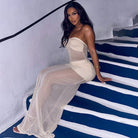Sheer strapless dress with beautiful mesh stitching, perfect for fashion enthusiasts