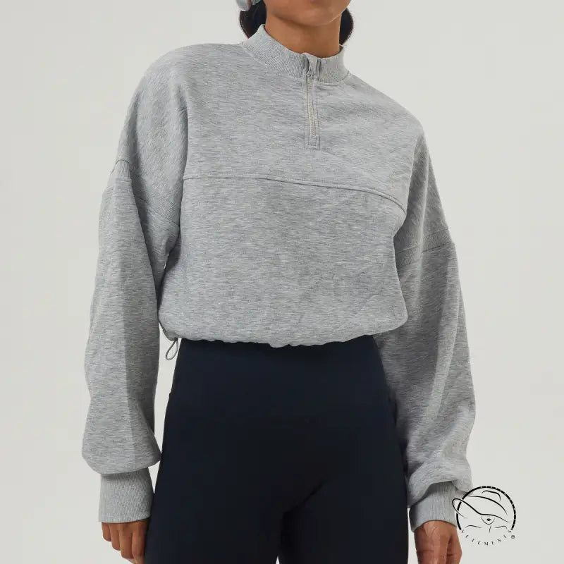 Gray textured quarter-zip cropped autumn winter thickened sweater