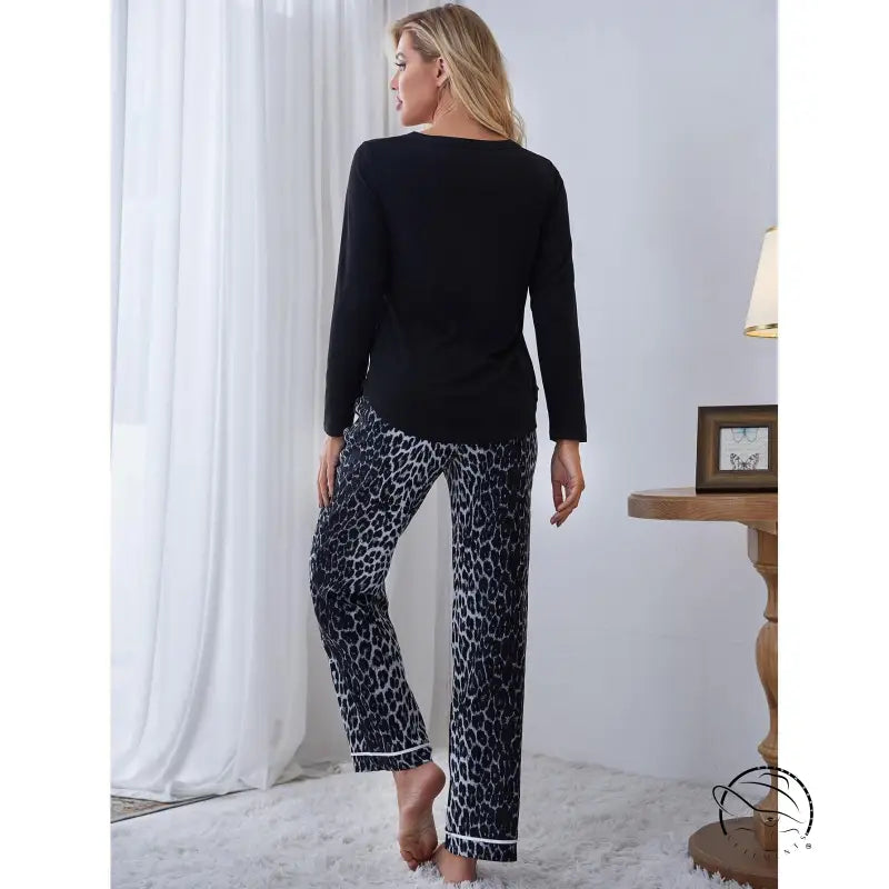 Black and white langry leopard print pajama pants in soft fashion fabric