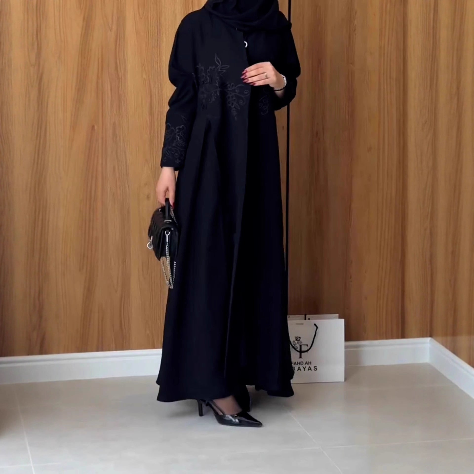 Graceful Embroidery Mid Length Robe Trench Coat