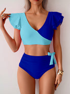 Two-tone ruffled swimsuit featured in the Stunning High Waist Bikini for fashionable ملابس