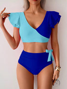 Stunning high waist bikini in two-tone ruffled swimsuit design